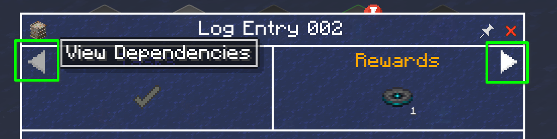 Picture of quest view with the left and right arrow highlighted with a box